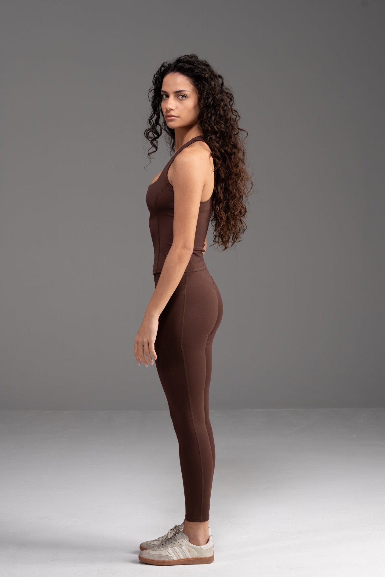 Soft Active U-Neck Top in Brown
