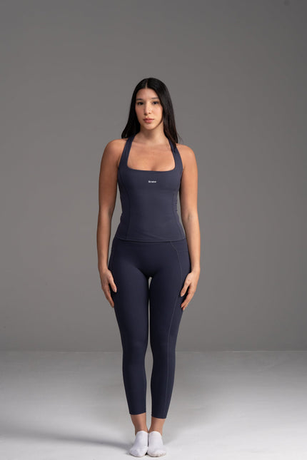 Soft Active U-Neck Top In Navy Blue