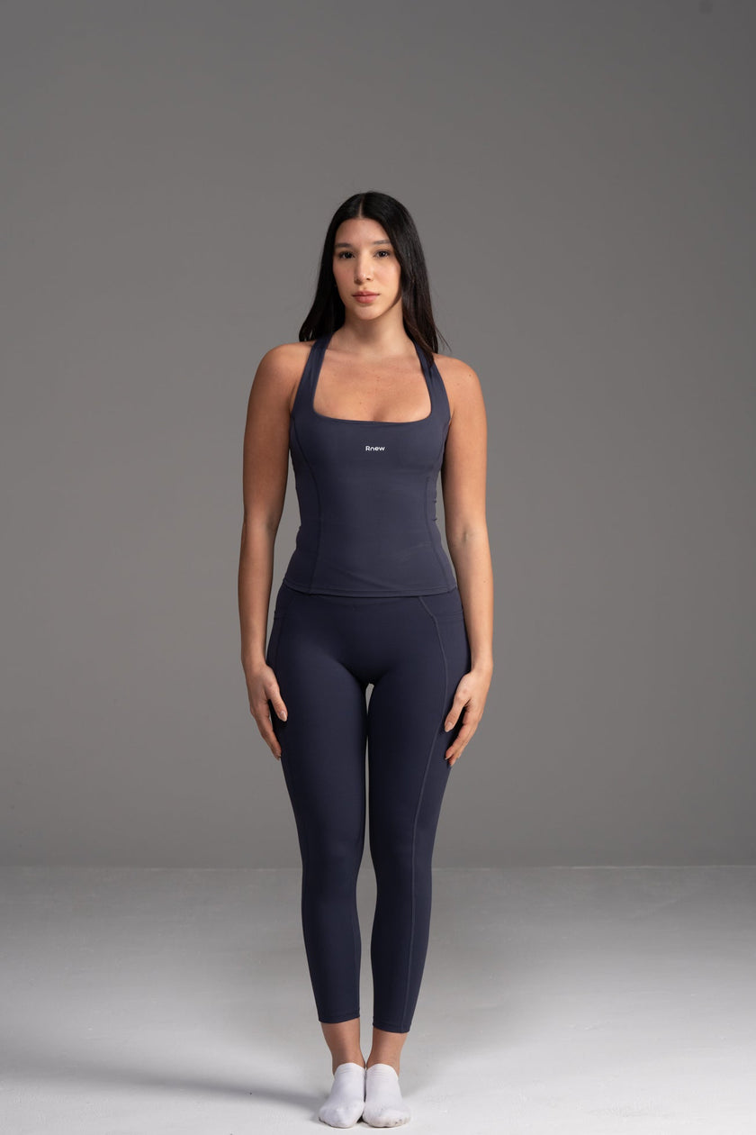 Soft Active U-Neck Top In Navy Blue